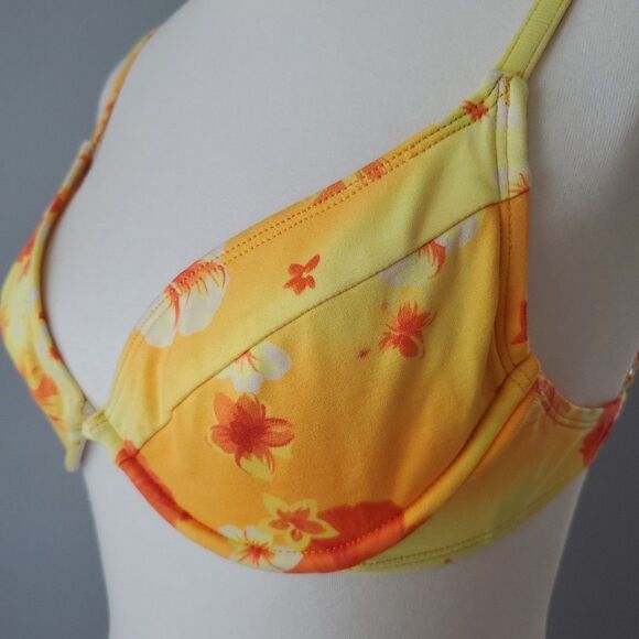 Esprit Beach Yellow Orange Tropical Floral Vintage 2 Piece Bikini Womens Medium - Picture 4 of 11